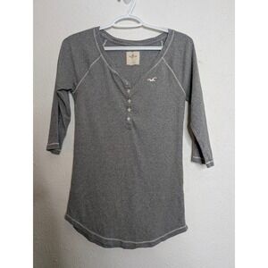 Hollister Vintage Y2K Henley‎ T Shirt Womens Large Fitted Gray 3/4 90s Preppy